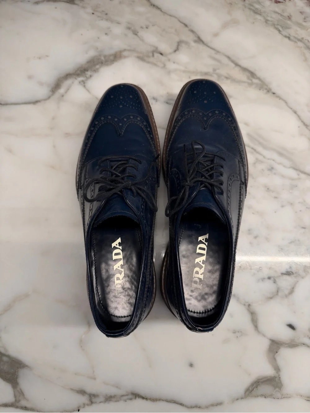 Prada Navy Leather Brogue Platform Derbys